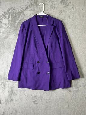 Theory Amethyst Eco Crunch Wash Purple Linen Blend Double Breasted Blazer 10
